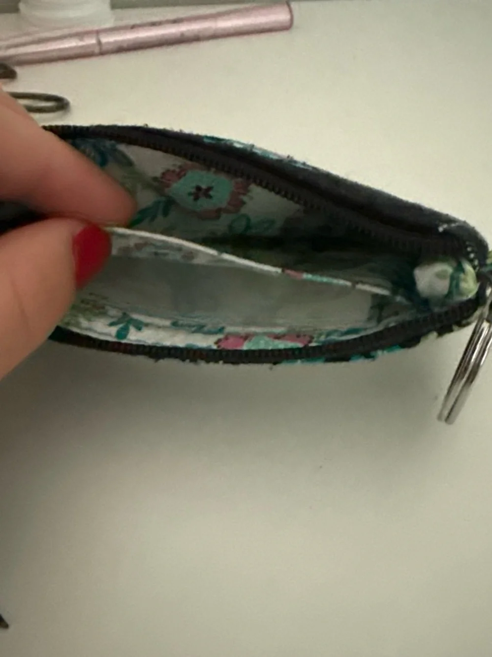 Vera Bradley Black Teal Floral Dragonfly ID Badge Holder with Key Ring